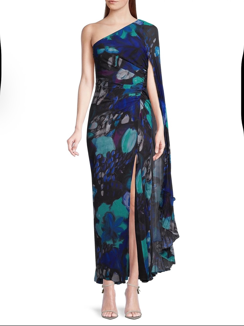 RARE COLOR UNGARO Abby side slit one shoulder cape gown